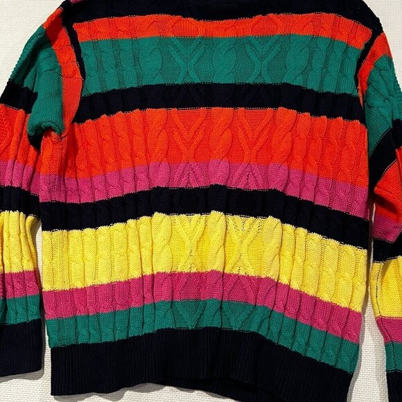 Vintage St. Johns Bay Sweater plus size 2x Colorful Striped Rainbow Cable Knit - Picture 7 of 7